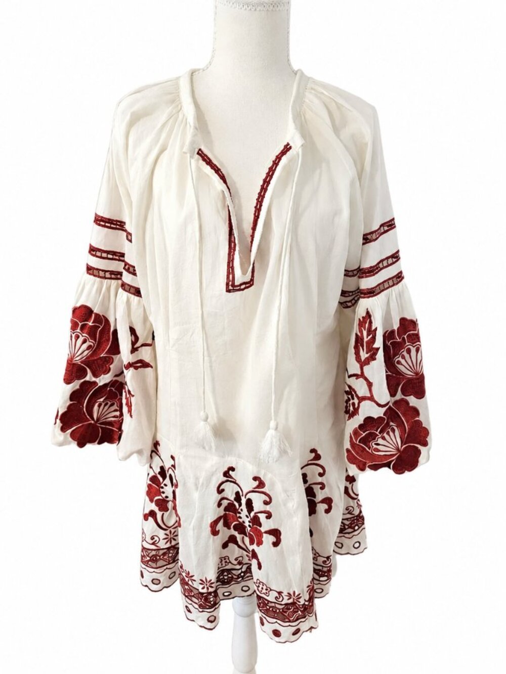 Free People French Bali Eyelet Embroidered Cutwork Tassels Boho Mini XS S M NWOT